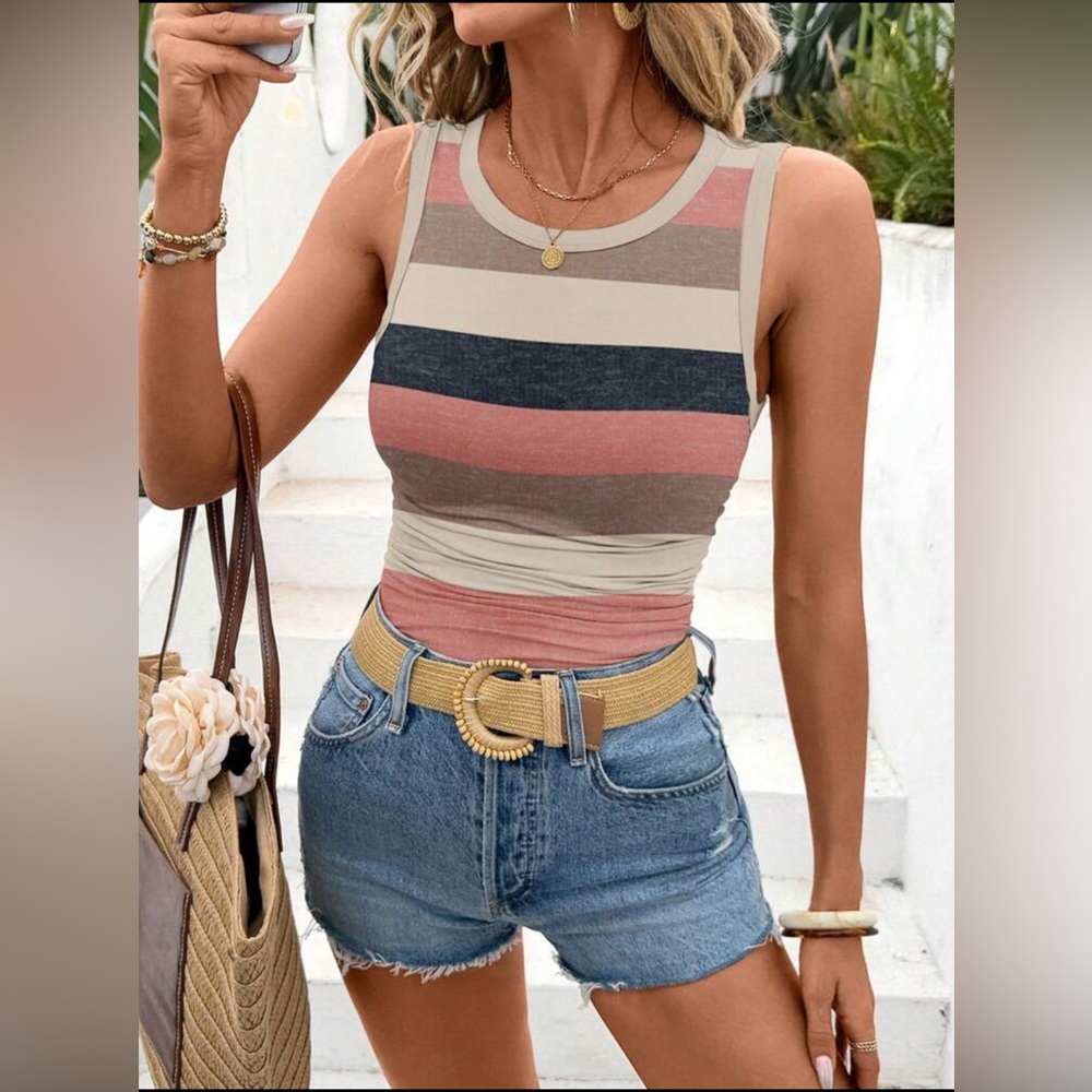 Set of 2 Striped Sleeveless Tops - Multicolor Sz M New - Picture 6 of 7
